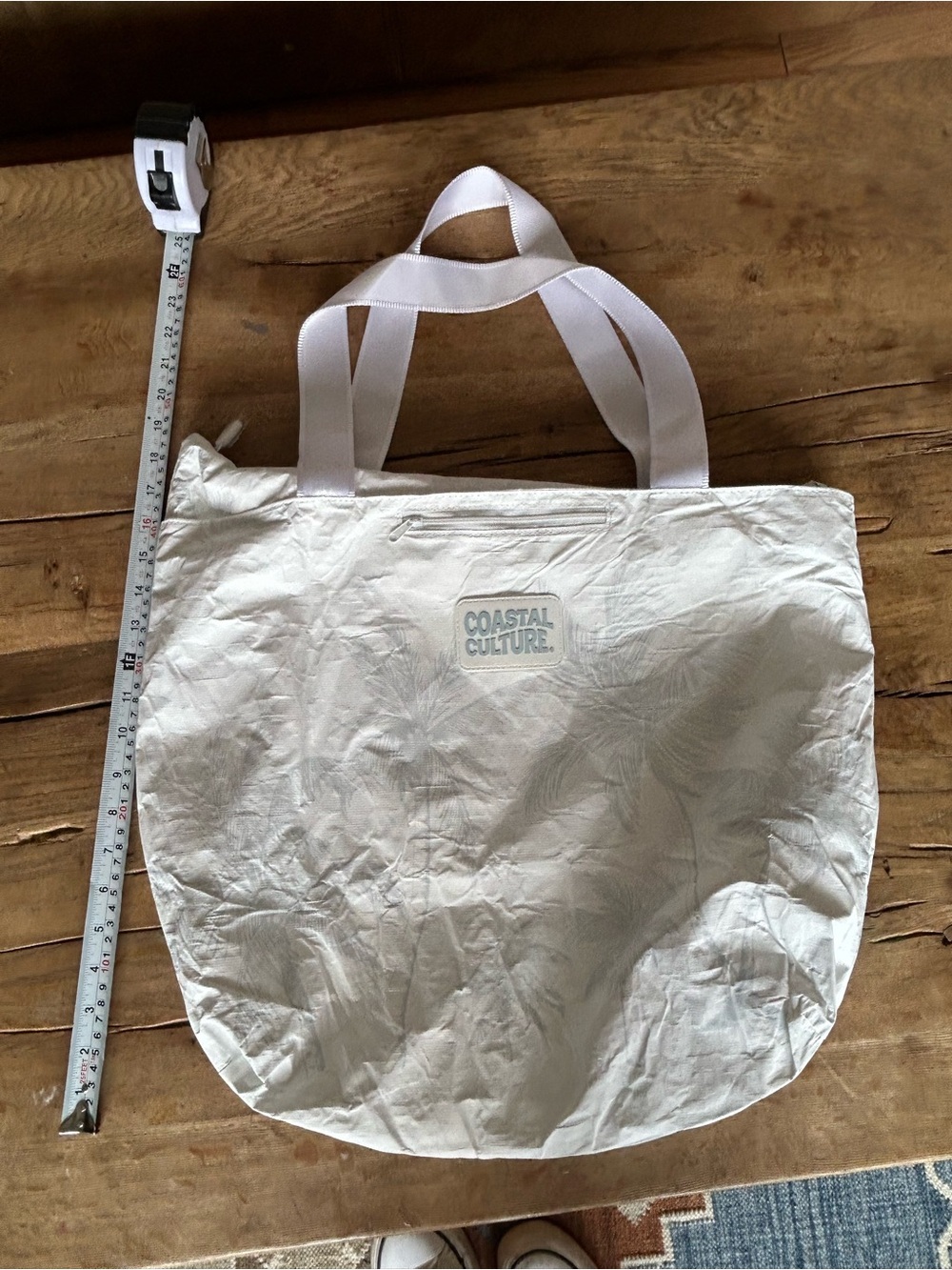 Waterproof beach bag full zip tote white palm trees pockets coastal couture